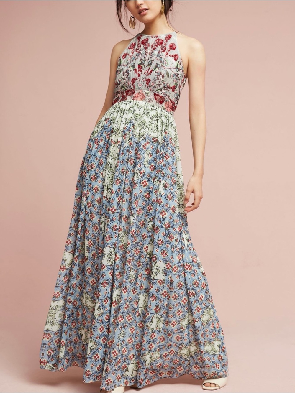 Bhanuni by Jyoti ‘Adelise’ Beaded Halter Dress in Blue Multi Floral Size 2